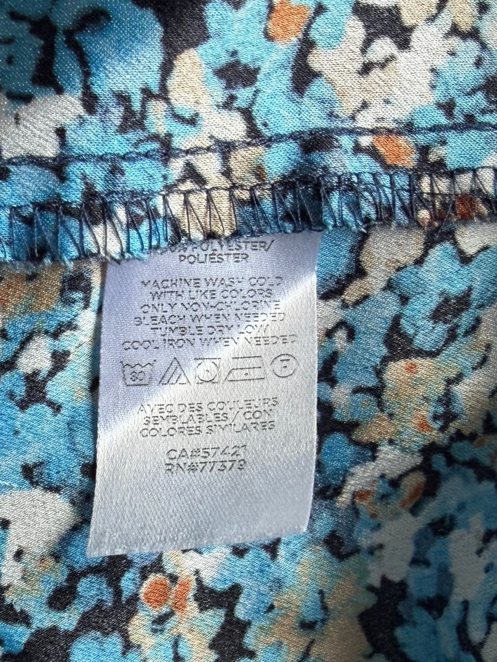 Ann Taylor Loft Petite Large Blue Floral Button Front Blouse Long Sleeve - Picture 5 of 6